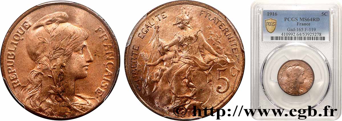 5 centimes Daniel-Dupuis 1916  F.119/28 SPL64 PCGS