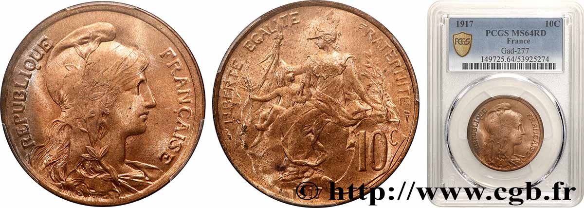 10 centimes Daniel-Dupuis 1917  F.136/28 SPL64 PCGS