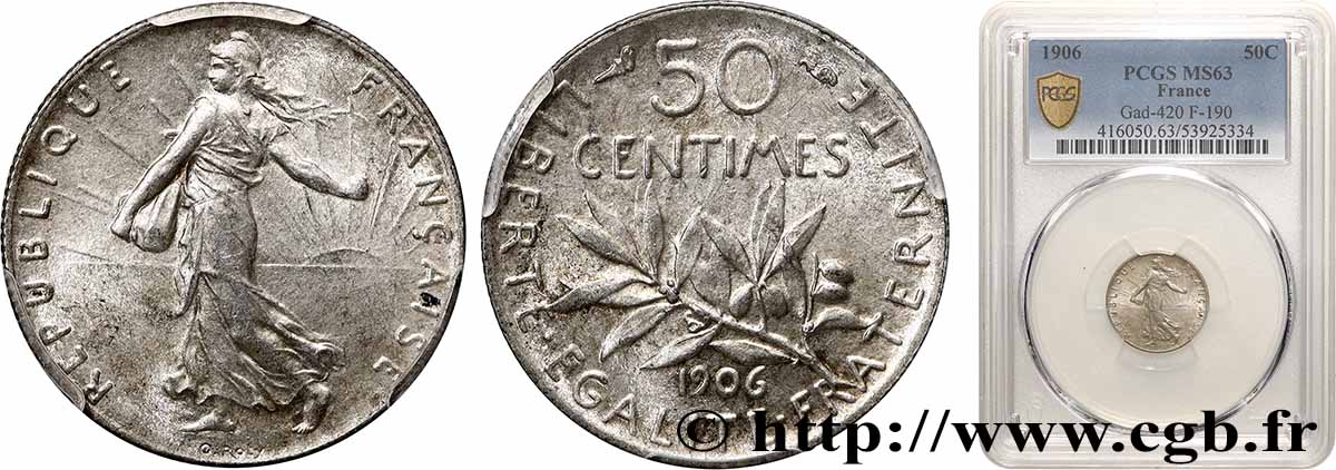 50 centimes Semeuse 1906 Paris F.190/13 MS63 PCGS