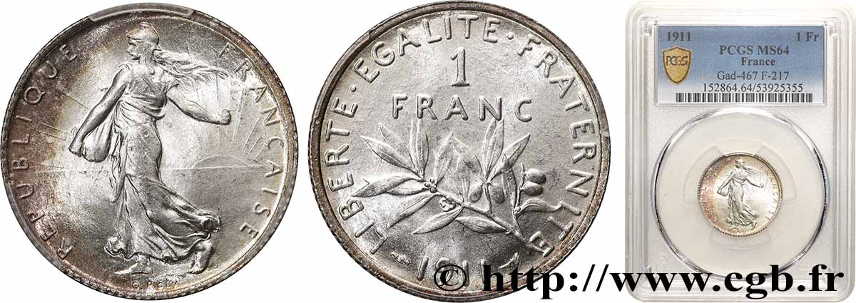 1 franc Semeuse 1911 Paris F.217/16 SPL64 PCGS