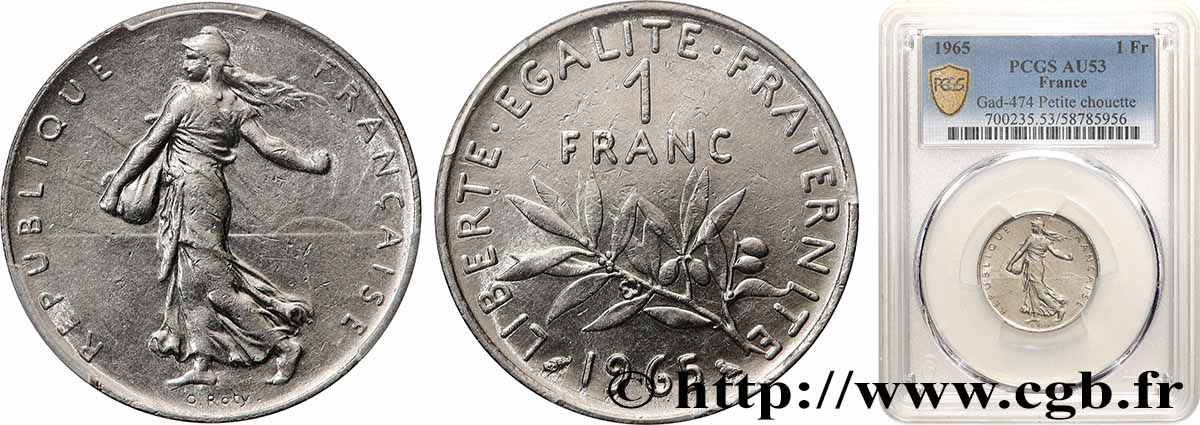 1 franc Semeuse, nickel, petite chouette 1965 Paris F.226/10 TTB53 PCGS