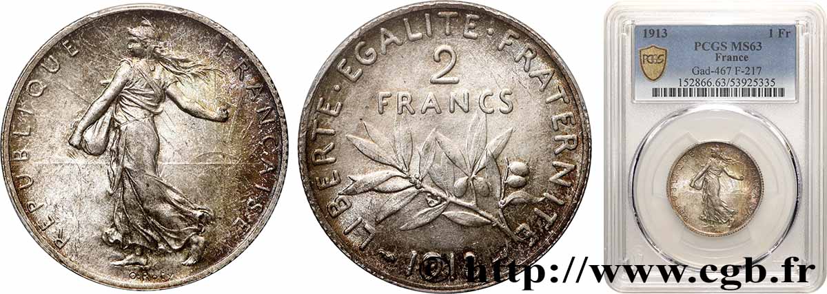 2 francs Semeuse 1913  F.266/14 SPL63 PCGS