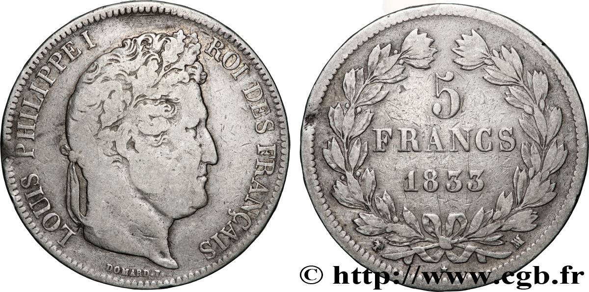 5 francs IIe type Domard 1833 Marseille F.324/24 TB 