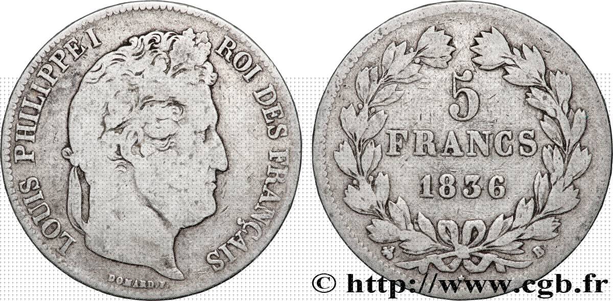 5 francs IIe type Domard 1836 Rouen F.324/54 q.MB 