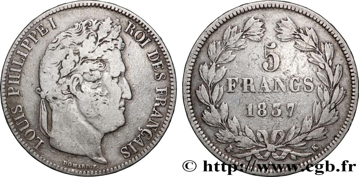 5 francs IIe type Domard 1837 Bordeaux F.324/65 S 