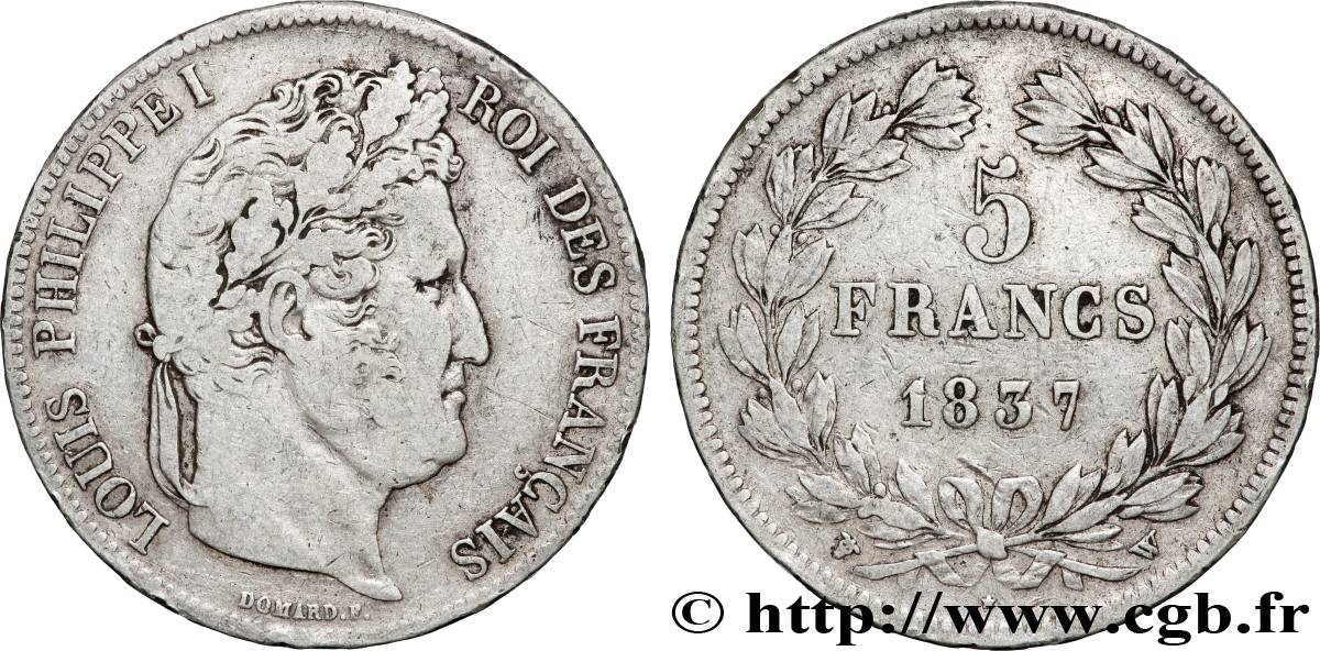 5 francs IIe type Domard 1837 Lille F.324/67 VF 