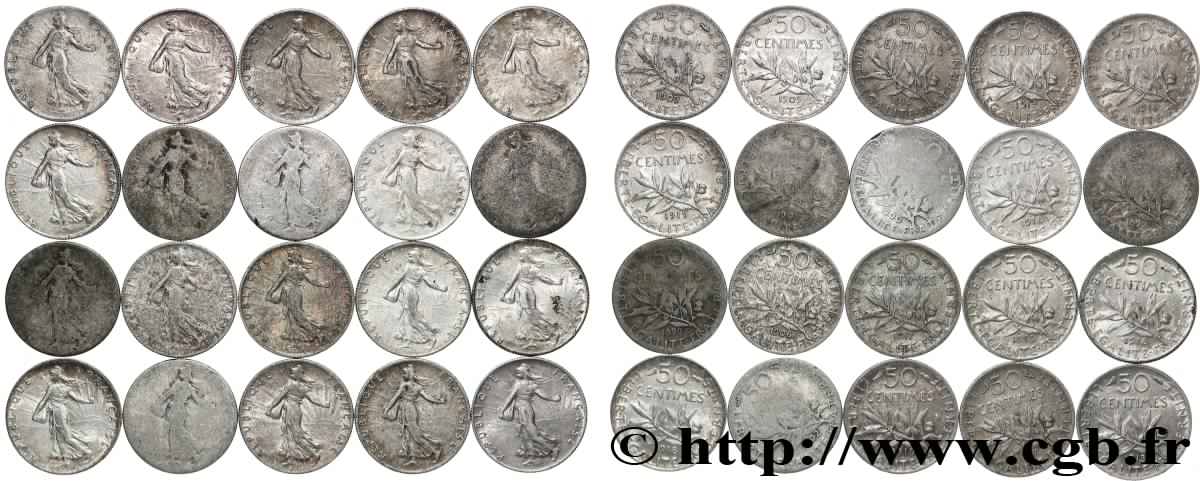 Lot de 20 pièces de 50 centimes Semeuse n.d. s.l. F.190/- AB/TTB+ 