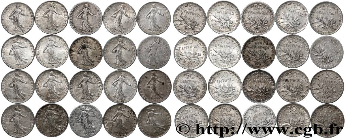 Lot de 20 pièces de 50 centimes Semeuse n.d. s.l. F.190/- q.B/SPL 