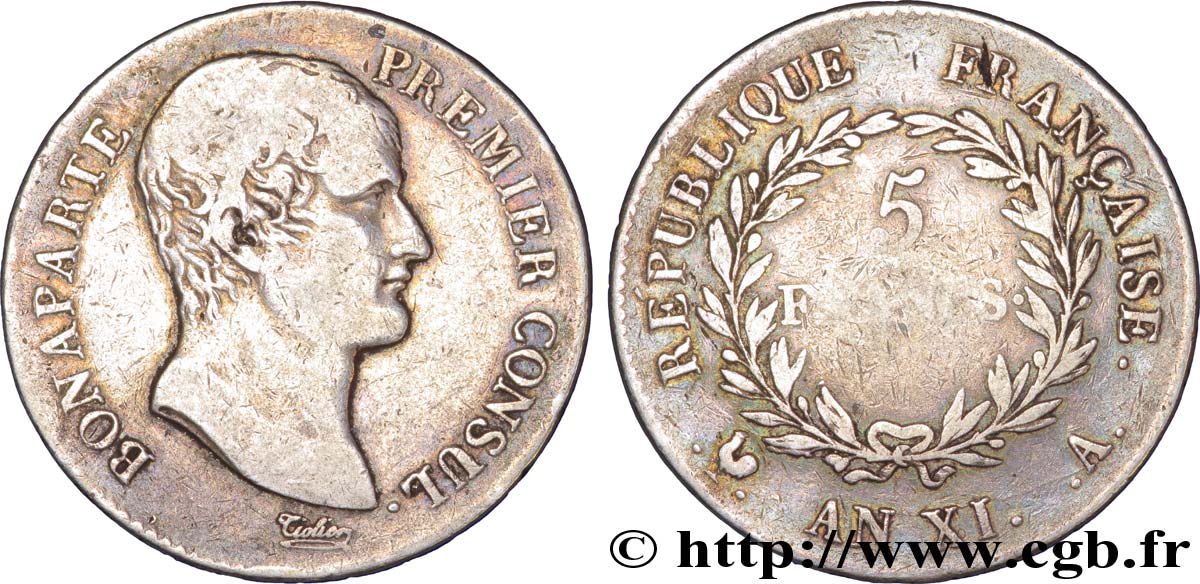 5 francs Bonaparte Premier Consul 1803 Paris F.301/1 TB20 