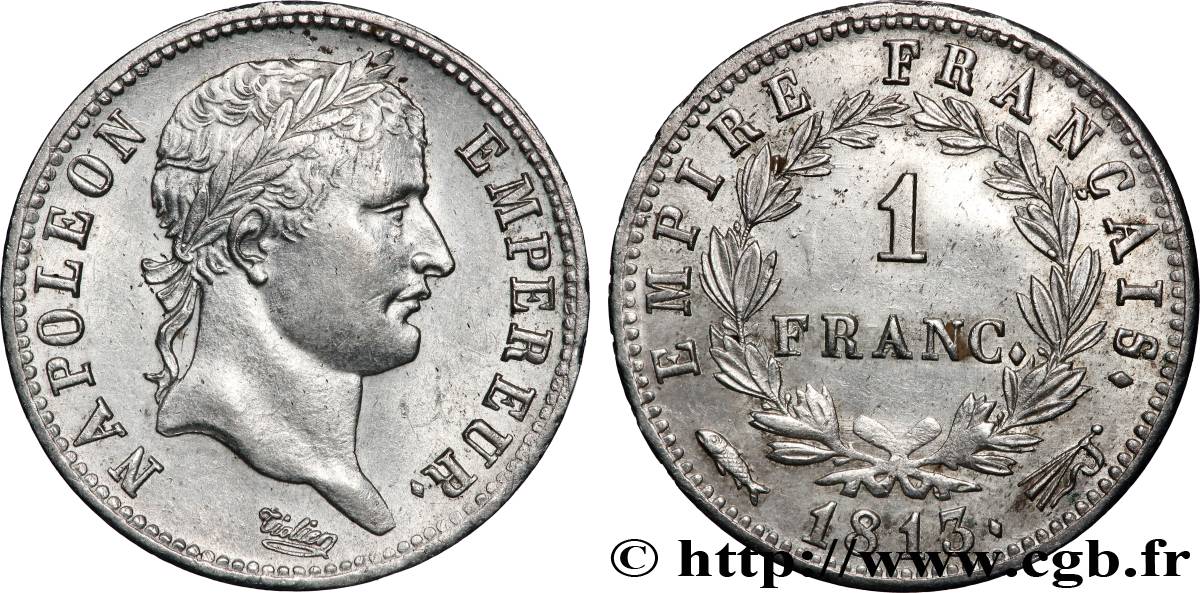 1 franc Napoléon Ier tête laurée, Empire français 1813 Utrecht F.205/72 VZ 