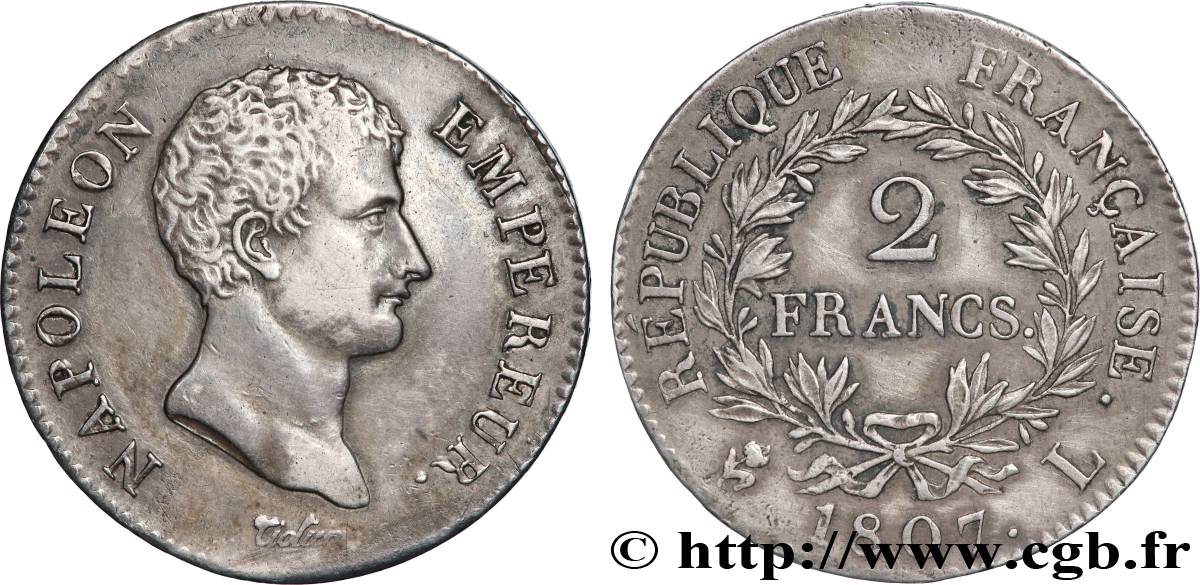 2 francs Napoléon Empereur, Calendrier grégorien 1807 Bayonne F.252/11 TB+ 