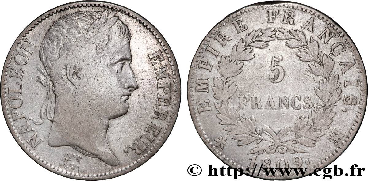 5 francs Napoléon Empereur, Empire français 1809 Marseille F.307/10 S 