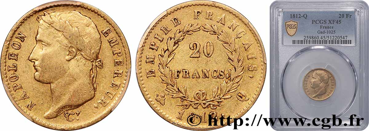 20 francs or Napoléon, tête laurée, Empire français 1812 Perpignan F.516/26 TTB45 PCGS