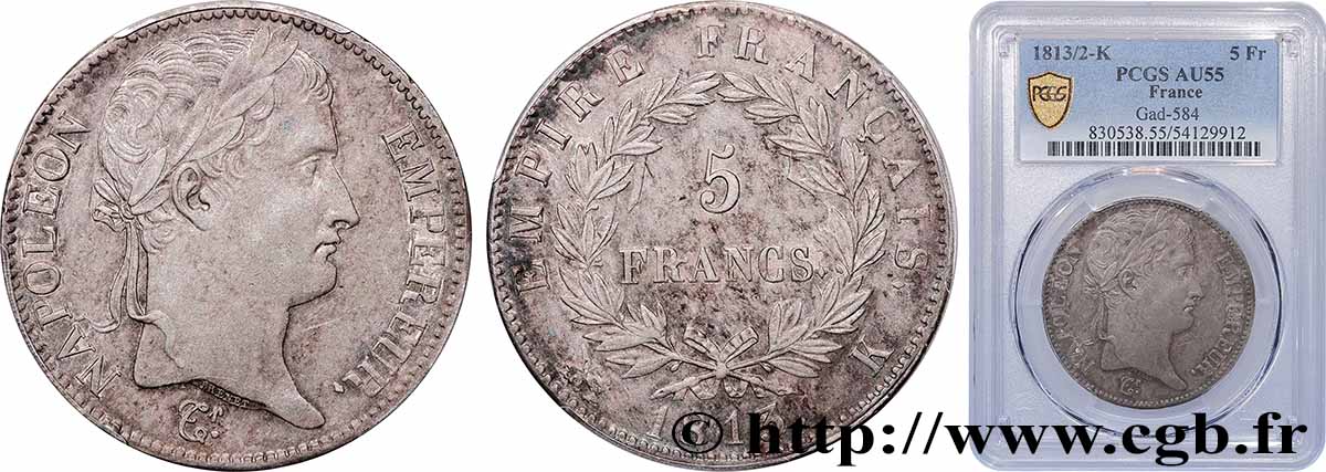 5 francs Napoléon Empereur, Empire français 1813 Bordeaux F.307/65 SUP55 PCGS