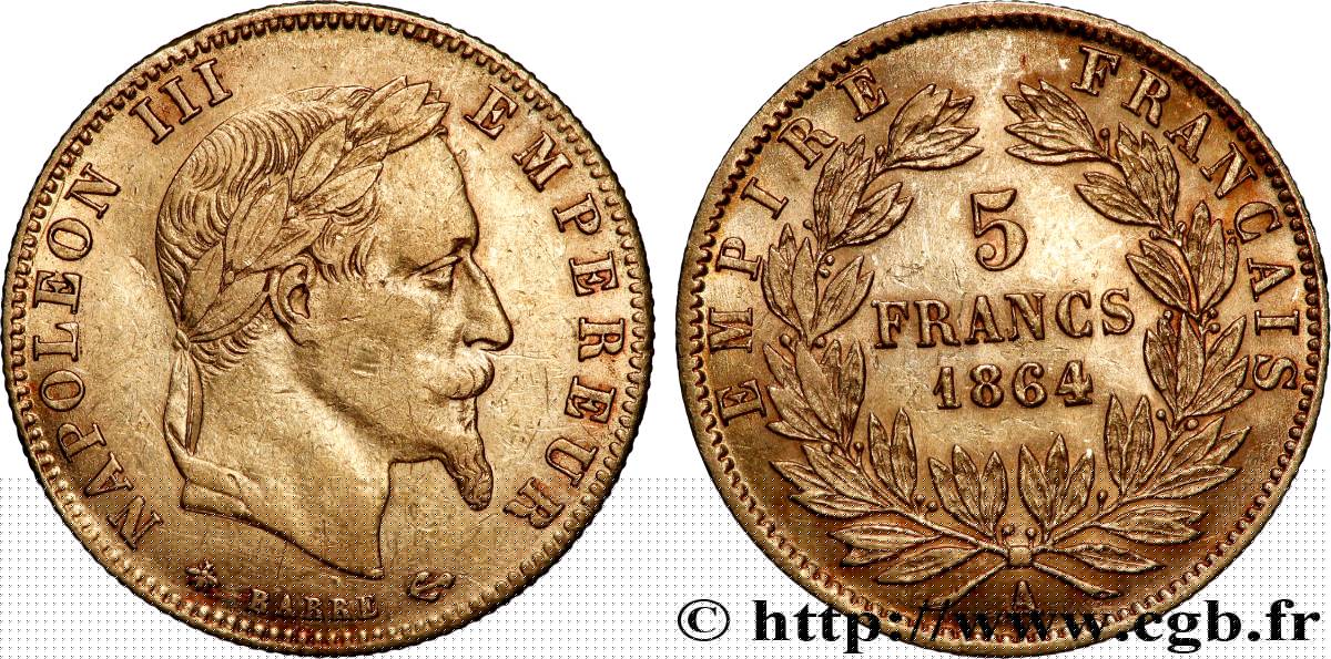 5 francs or Napoléon III, tête laurée 1864 Paris F.502/5 TTB 