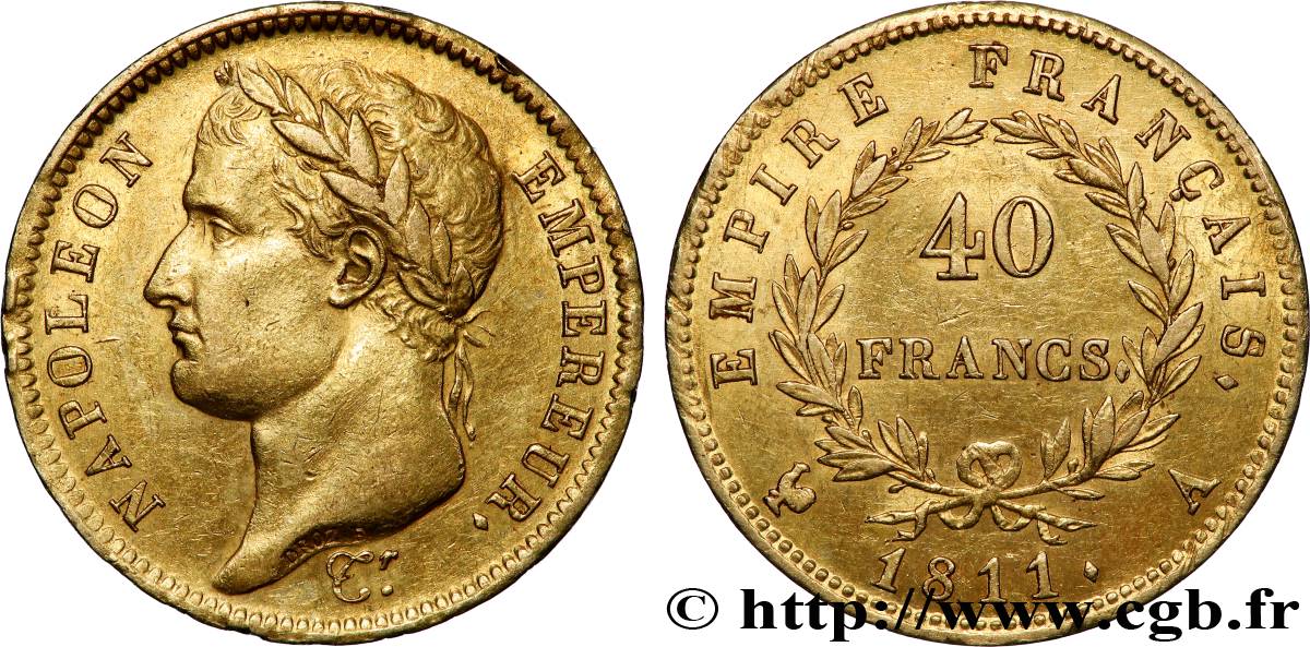 40 francs or Napoléon tête laurée, Empire français 1811 Paris F.541/6 fVZ 
