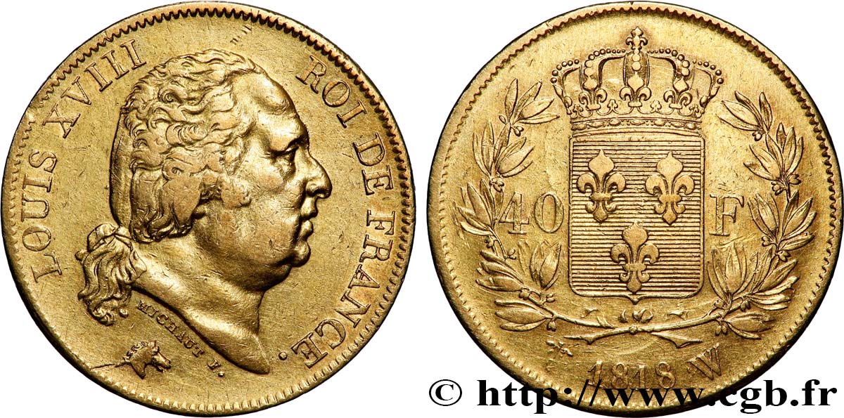 40 francs or Louis XVIII 1818 Lille F.542/8 TTB 