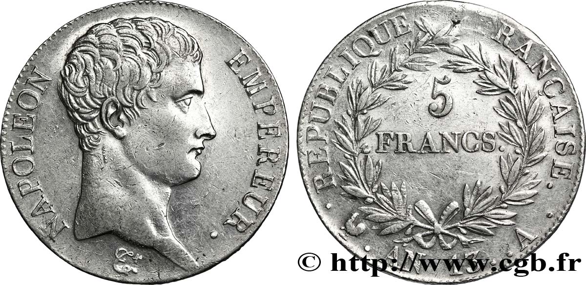 5 francs Napoléon Empereur, Calendrier révolutionnaire 1805 Paris F.303/2 SS50 