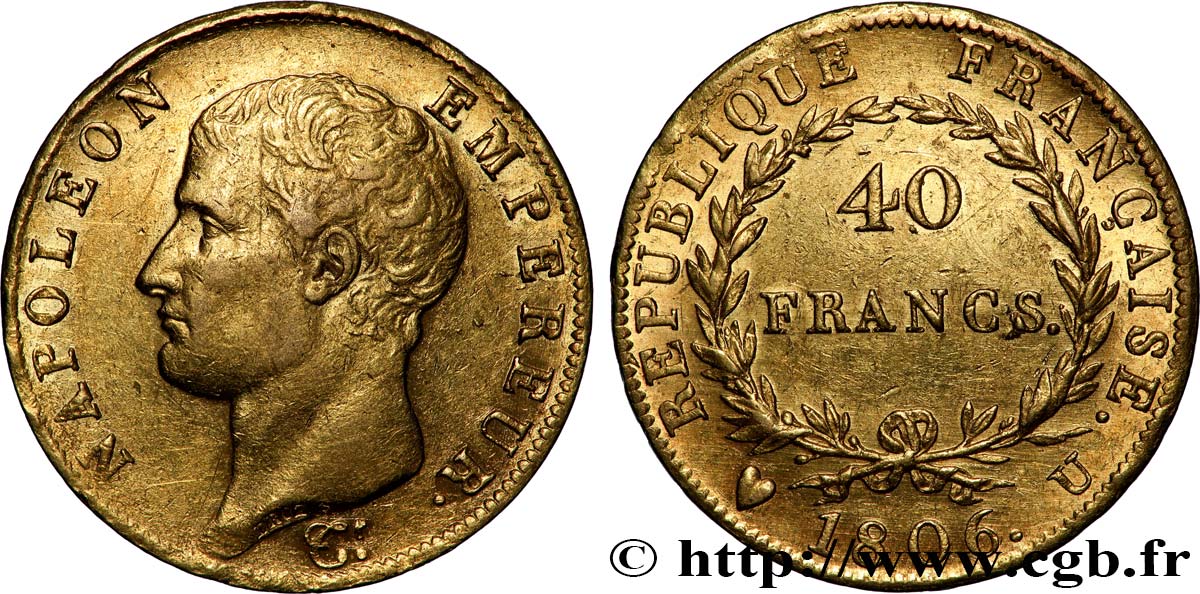 40 francs or Napoléon tête nue, Calendrier grégorien 1806 Turin F.538/4 TTB+ 