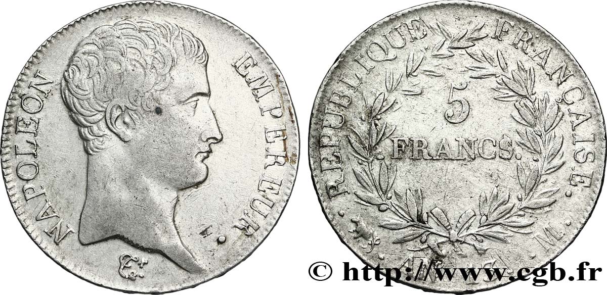 5 francs Napoléon Empereur, Calendrier révolutionnaire 1805 Toulouse F.303/13 TTB45 