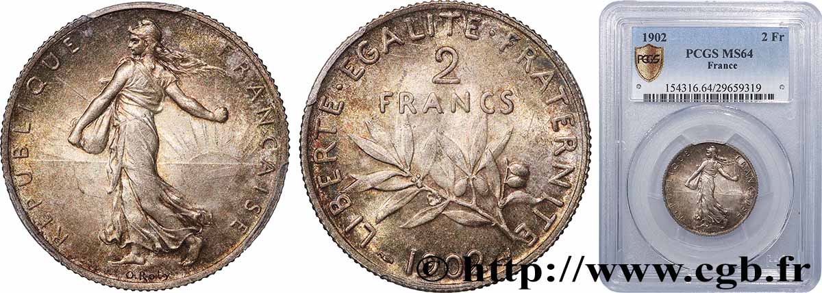 2 francs Semeuse 1902  F.266/7 fST64 PCGS