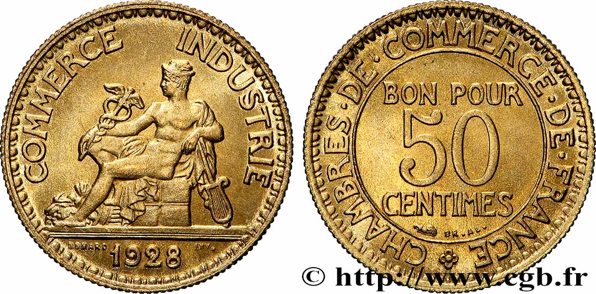 50 centimes Chambres de Commerce 1928 Paris F.191/10 FDC65 