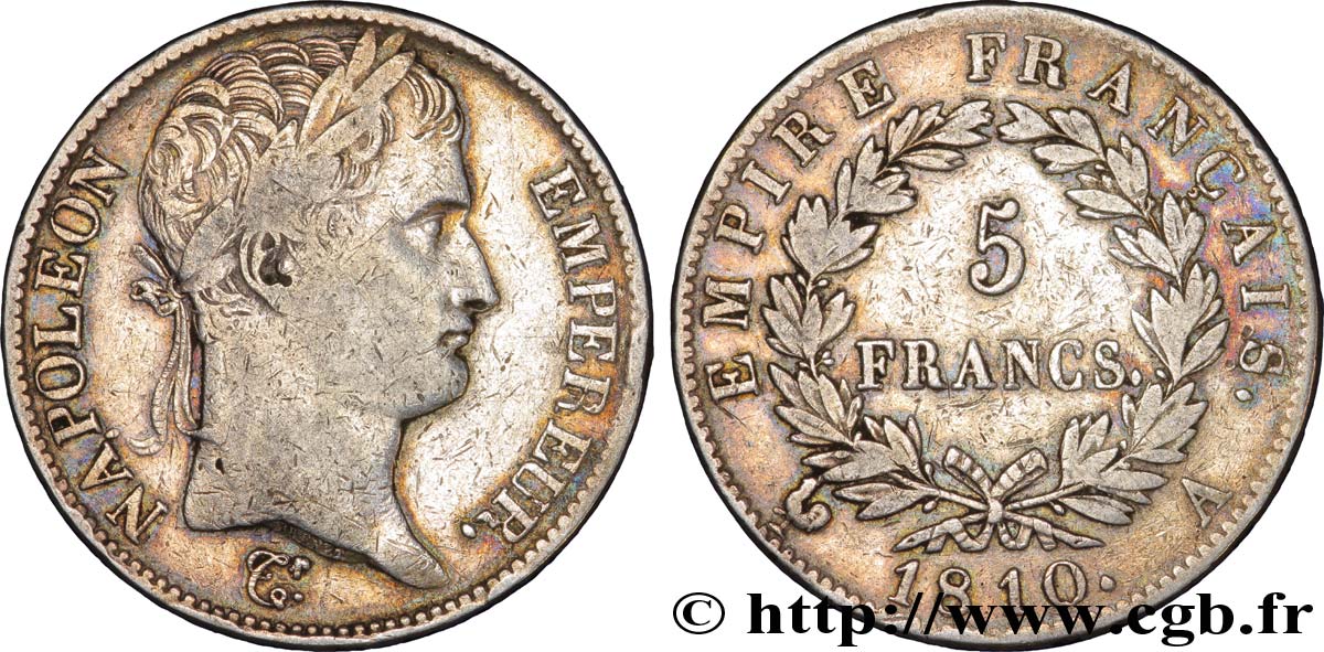 5 francs Napoléon Empereur, Empire français 1810 Paris F.307/14 VF30 