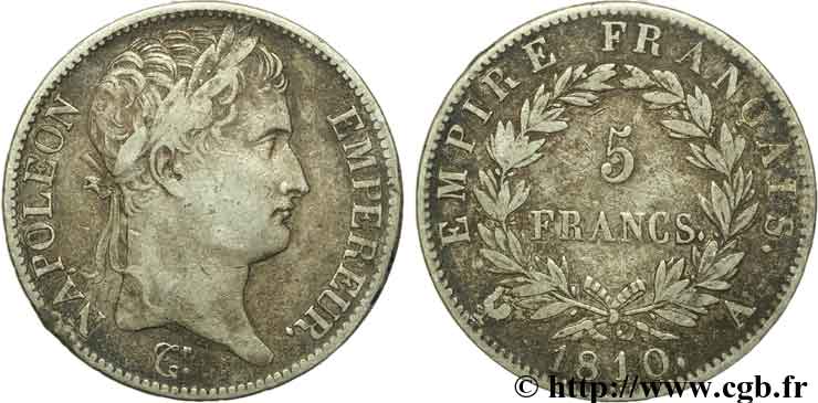 5 francs Napoléon Empereur, Empire français 1810 Paris F.307/14 BB45 