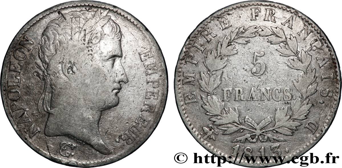 5 francs Napoléon Empereur, Empire français 1813 Lyon F.307/62 fS 