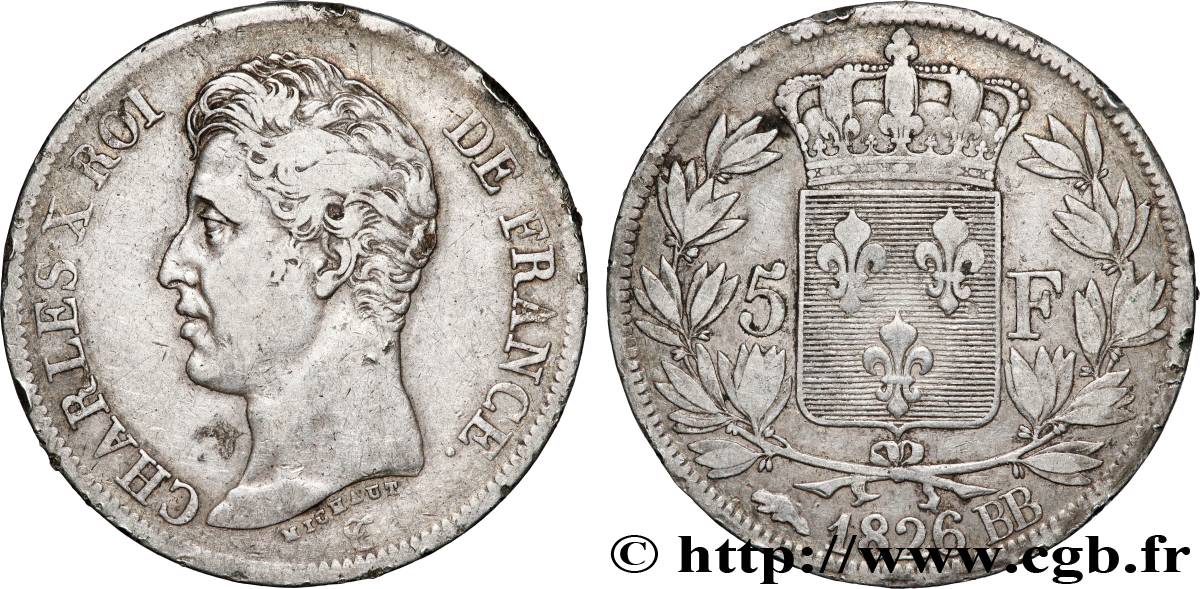 5 francs Charles X, 1er type 1826 Strasbourg F.310/17 TB 