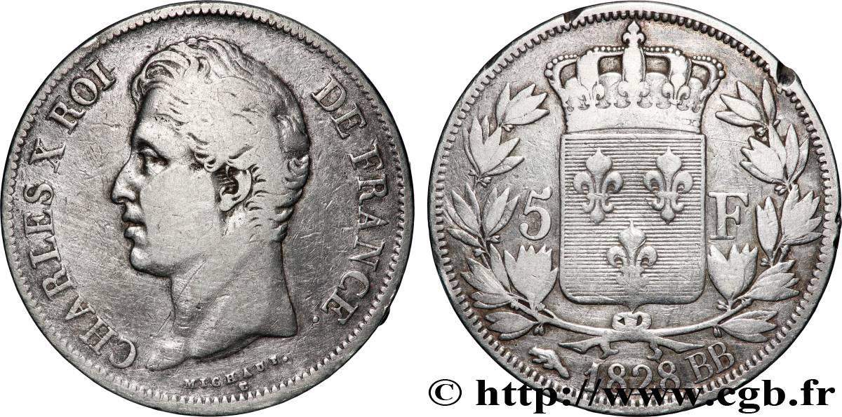 5 francs Charles X, 2e type 1828 Strasbourg F.311/16 TB 