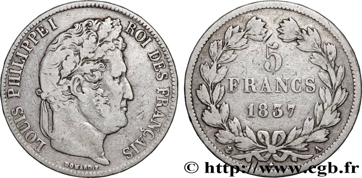 5 francs IIe type Domard 1837 Paris F.324/61 TB 