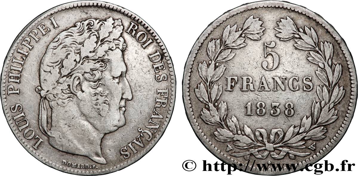 5 francs IIe type Domard 1838 Lille F.324/74 TB+ 