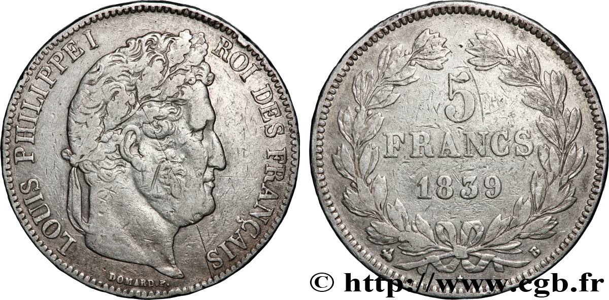 5 francs IIe type Domard 1839 Rouen F.324/76 VF 