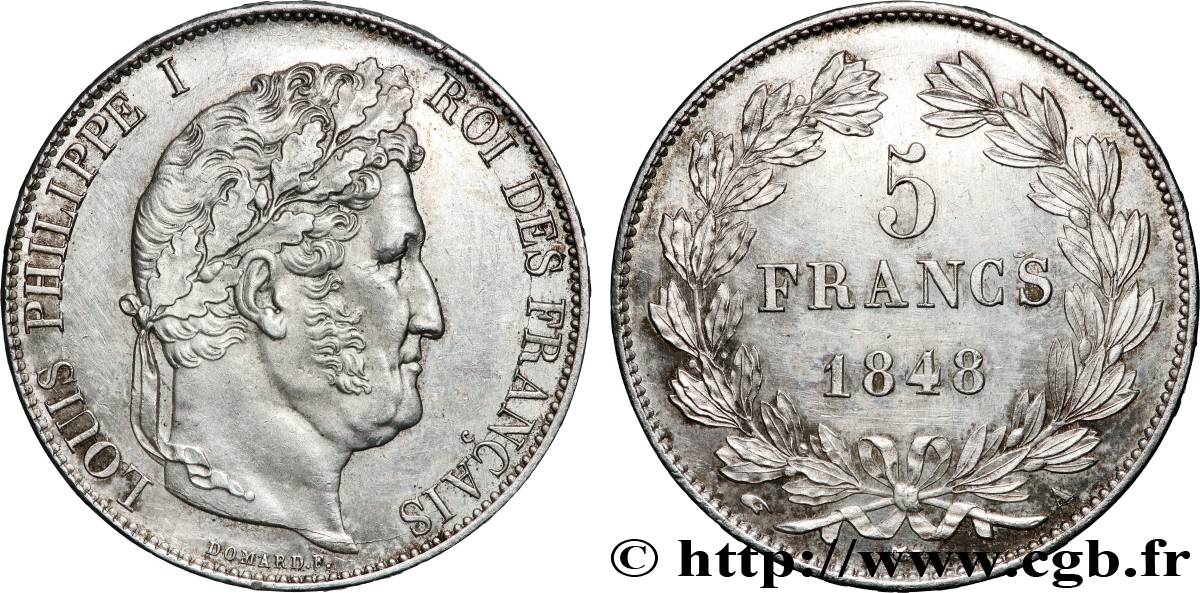 5 francs IIIe type Domard 1848 Paris F.325/17 SUP+ 