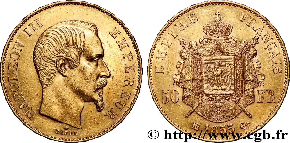50 francs or Napoléon III, tête nue 1855 Strasbourg F.547/2 AU 