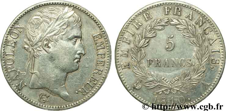 5 francs Napoléon Empereur, Empire français 1810 Paris F.307/14 SS53 