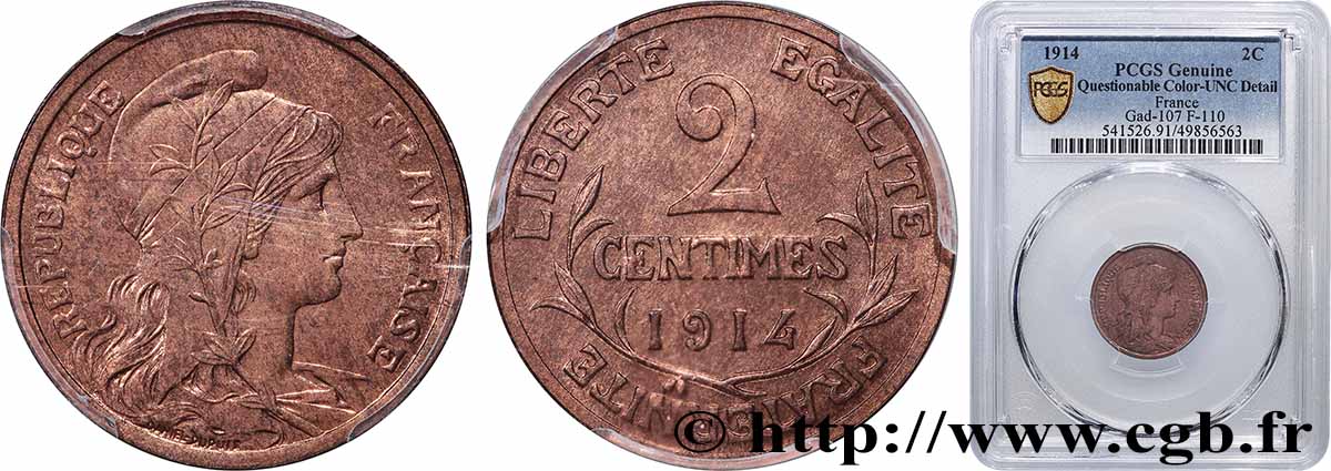 2 centimes Daniel-Dupuis 1914 Paris F.110/17 SUP+ PCGS