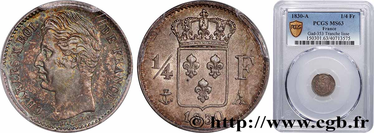 1/4 franc Charles X 1830 Paris F.164/39 SPL63 PCGS