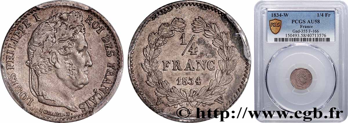 1/4 franc Louis-Philippe 1834 Lille F.166/48 SUP58 PCGS