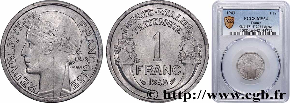 1 franc Morlon, légère 1948  F.221/13 SPL64 PCGS