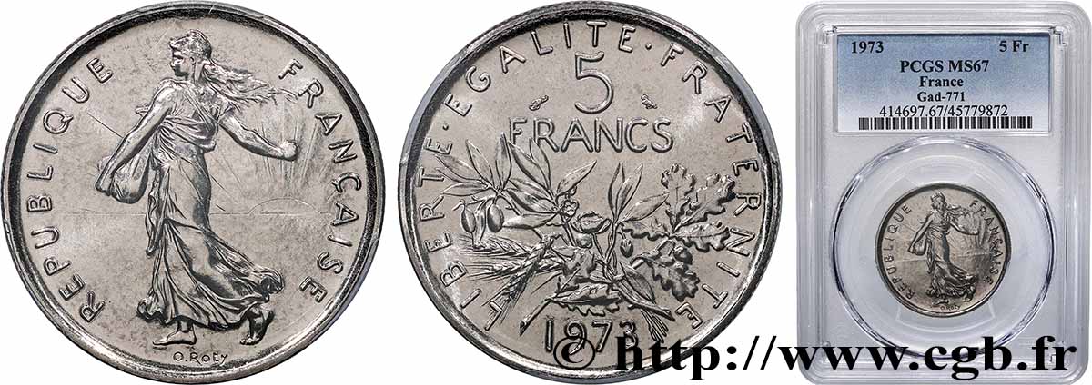 5 francs Semeuse, nickel 1973 Pessac F.341/5 FDC67 PCGS