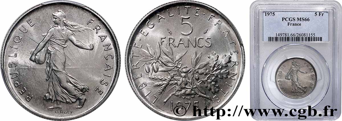 5 francs Semeuse, nickel 1975 Paris F.341/7 FDC66 PCGS