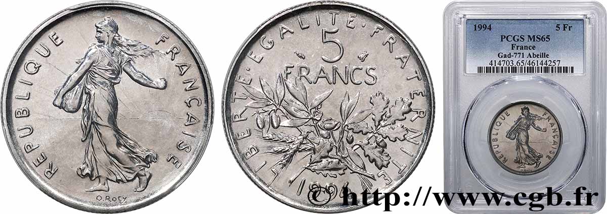 5 francs Semeuse, nickel, Brillant Universel 1994 Pessac F.341/30 MS65 PCGS