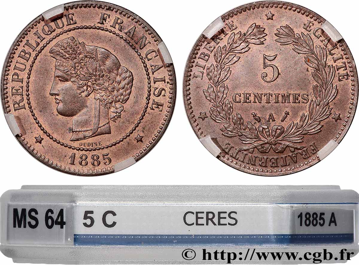 5 centimes Cérès 1885 Paris F.118/27 SPL64 GENI