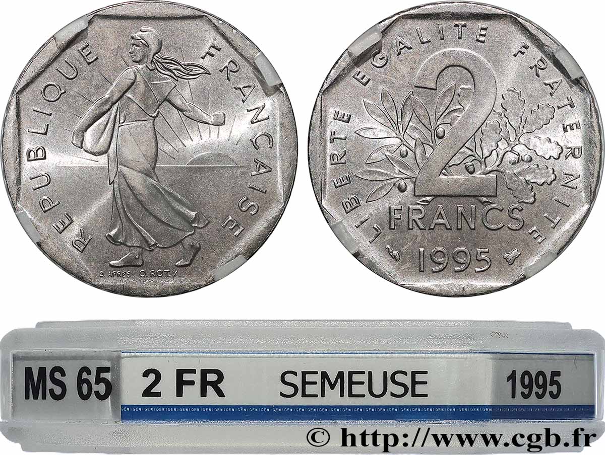 2 francs Semeuse, nickel, BU (Brillant Universel) 1995 Pessac F.272/23 MS65 GENI