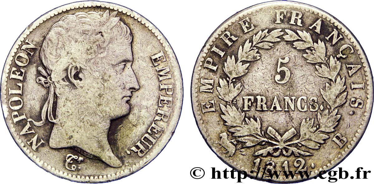 5 francs Napoléon Empereur, Empire français 1812 Rouen F.307/42 VF20 