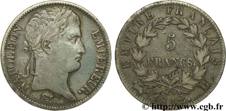5 francs Napoléon Empereur, Empire français 1812 Rouen F.307/42 TTB45 