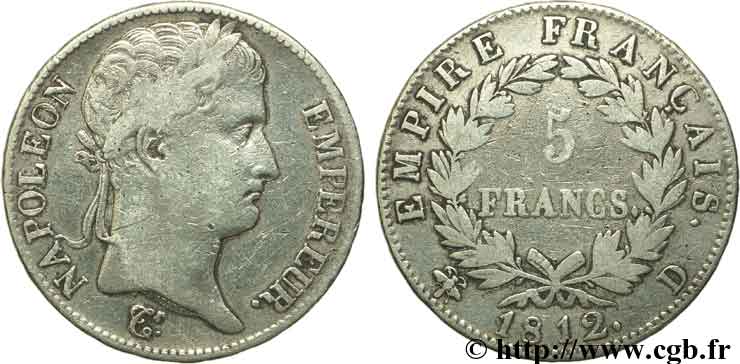 5 francs Napoléon Empereur, Empire français 1812 Lyon F.307/44 MB30 