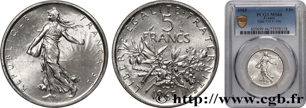 5 francs Semeuse, argent 1965 Paris F.340/9 FDC66 PCGS
